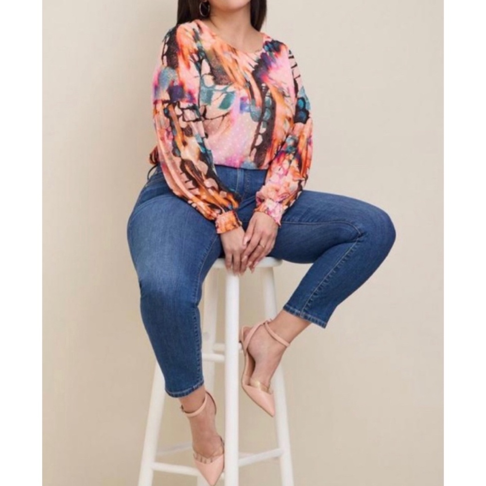 🆕 Chiffon Clip Dot Blouson Sleeve Blouse Top 1 1X 14 16 NWT Torrid New!